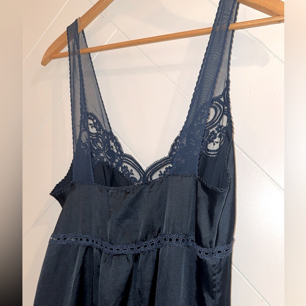 Christian Dior Lingerie 70’s 80's Sapphire Navy Lace Night Gown Slip Dress small - Picture 7 of 11